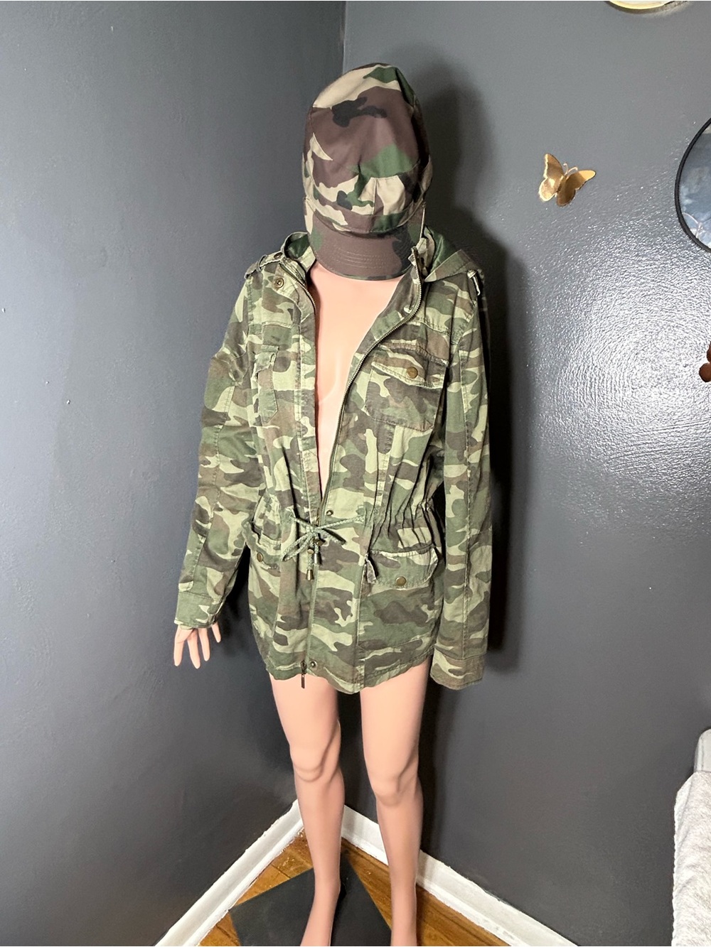 Camo Utility Anorak Jacket with Drawstring Waist